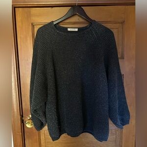 Oversized charcoal grey ribbed crew sweater
